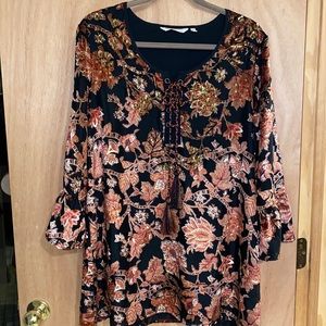 Soft Surroundings Black and Rust Velvet Tunic
